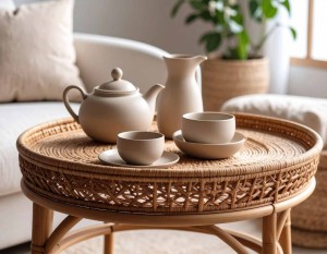 rattan-coffe-table-with-clay-decoration-summer-interior-trends-2025